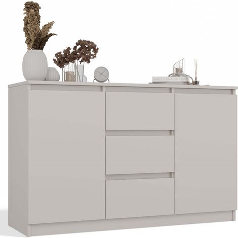 CAZAR - Commode 2 portes + 3 tiroirs - Dimensions : 75x120x40 - Buffet, rangement - Beige
