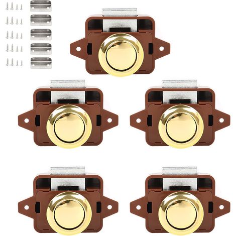Loquet de verrouillage à bouton-poussoir d'armoire 5PSC Boulon de verrouillage de porte sans clé, en alliage de zinc, bouton de verrouillage de porte en nickel, pour bateau, chasse, camping-car, campi