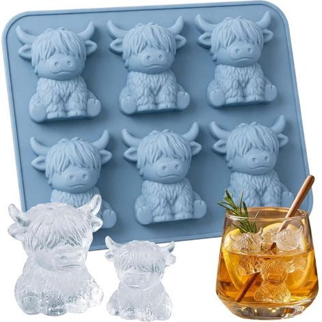 Mini stampo per cubetti di ghiaccio a forma di mucca delle Highlands, stampo per cubetti di ghiaccio in silicone 3D a forma di mucca, stampo per cubetti di ghiaccio in silicone a forma di animale (1/5)
