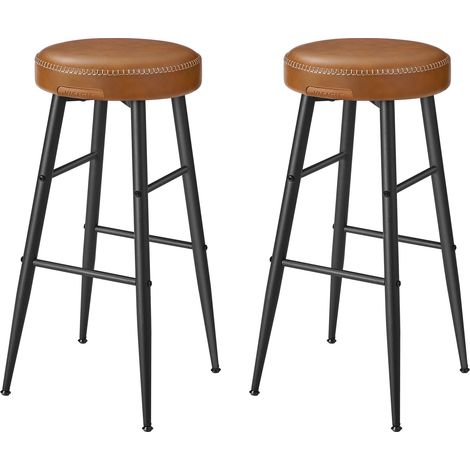 Tabouret de bar lot de 2 chaise de cuisine siège haut en PU avec coutures hauteur assise 63 cm pour cuisine bar à domicile montage facile marron