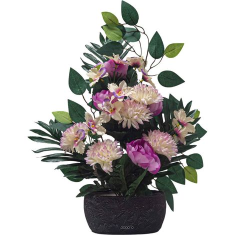 Jardinière Béton de renocules fleurs artificielles pour le cimetière H 50 cm Lg 44 cm Lavande - couleur: Lavande