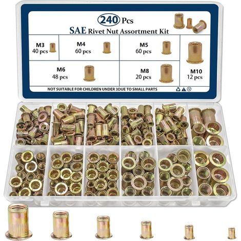 Kit de 240 Écrous à Riveter Colorés M3-M10, Inserts Filetés en Aluminium pour Réparation Automobile et Bricolage (1/4)