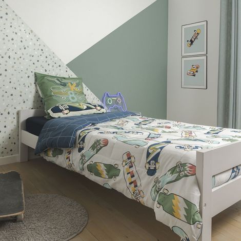 Parure de Lit Imprimé Floral Housse de Couette 140x200cm + 1 Taie d'Oreiller 63x63cm coton motif stakeboard - STREET (1/5)