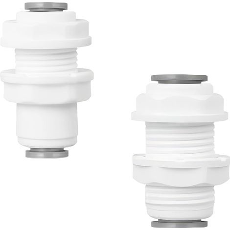 set of bulkhead fittings, threaded water tank connector, 6.35 mm push-fit + 0.95 cm push-fit, for RO water reverse osmosis system (1/4)