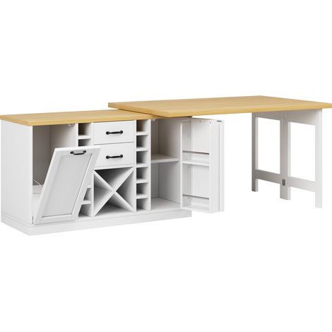 Isola cucina girevole 360° con contenitore, 120-223 cm, MDF e metallo, bianca (1/5)