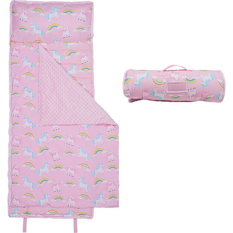 Tapis de Sieste Enfant, 2 en 1 Sac de Couchage 150×60cm,Licorne arc-en-ciel (1/5)