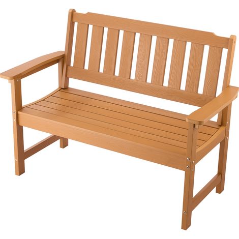 Mophorn Banco de jardín 1283 x 620 x 930 mm para 2-3 personas, estructura de plástico con respaldo y reposabrazos, asiento para exteriores ideal para patio,parque o porche, diseño en color madera