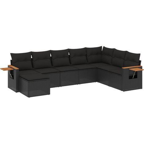 vidaXL Set Divani da Giardino con Cuscini 8 pz Nero in Polyrattan (1/3)