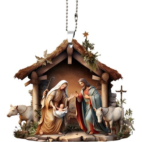 Ornement De Noël - Pendentif Acrylique 3D Scène De La Nativité - Décoration Arbre De Noël Maison Voiture - Lot De 1 (1/5)