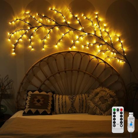 Bäume Lichterketten, 8 Modi USB Vine Willow Lichterketten mit Fernbedienung  Timer, 144 LEDs, faltbar, beleuchtet, künstliche Weide, Schlafzimmer-Innenwanddekoration [Energieklasse C] (1/5)