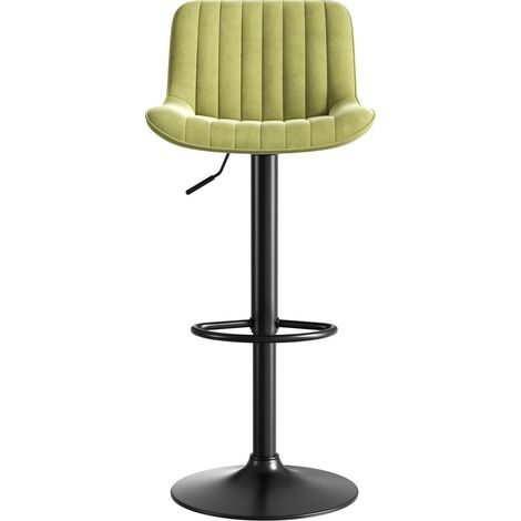 Lot de 4 tabourets de bar verts en velours, réglables en hauteur avec rotation à 360° (1/5)