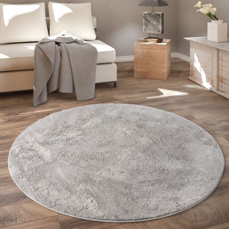 Paco Home Teppich Rund Fellteppich Kunstfell Plüsch Bettvorleger Shaggy Wohnzimmer Kinderzimmer Ø 160 cm Rund, Grau