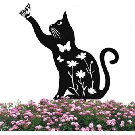 Chat Décoratif, Statues D'extérieur Jardin Chat en Métal, Piquet Creux Chat Noir, pour La Décoration Jardin Et Les Ornements Pelouse pour Les Amoureux (1/5)