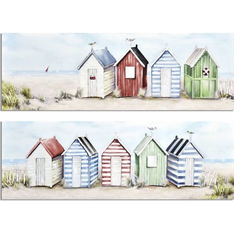 Tableau déco cabanes de plage ambiance marine colorée - Cabanes de plage couleurs pastel (1/3)