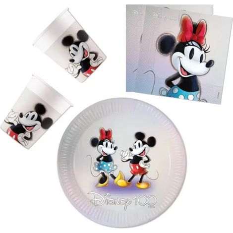 Juego de vajilla de papel para fiesta de cumpleaños de Minnie y Mickey Mouse