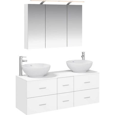 Bathroom Furniture Set 4 pcs White Engineered Wood and Glass vidaXL (1/5)