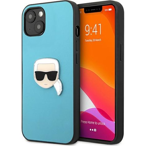 Custodia per iPhone 13 mini Karl Lagerfeld in pelle Ikonik blu (1/5)