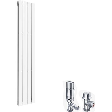 ELEGANT Vertical Flat Panel Radiator 1600x300mm Designer Heater Radiator Double White Bathroom with Chrome Angled Thermostatic Radiator Valve (1/5)