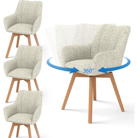 Lot de 4 Chaises de Salle à Manger Pivotantes 360°, Accoudoirs et Pieds Bois, Dossier Haut avec Coussin en Molleton.Kaki. (1/5)