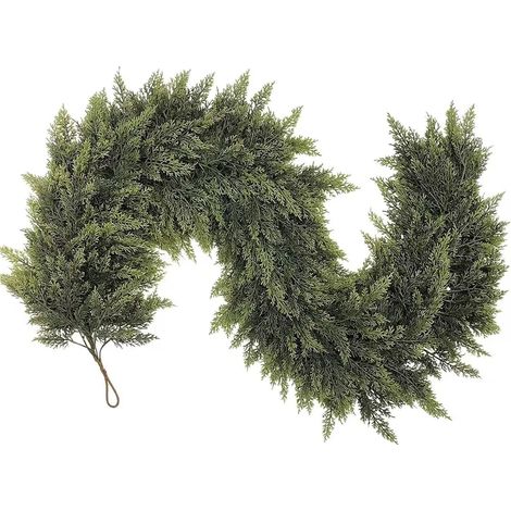 Guirlande de Noël artificielle (1/2 pièce, 150/180/270 cm) en bois de cèdre, aiguilles de pin de Norfolk artificielles et rotin, pour cheminée, porche, décoration intérieure et extérieure (1/5)