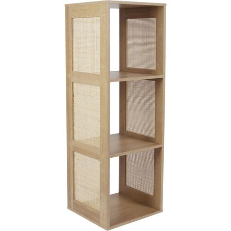 The Home Deco Factory – Bibliothèque modulable 3 cases en rotin – Rangement moderne marron pour décoration intérieure – Dimensions optimales pour espaces réduits