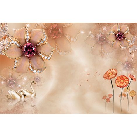 Papier peint panoramique - Fleurs 3D - 130 cm x 87 cm (1/2)