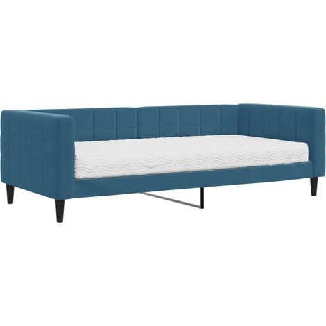 Lit simple,Lit adulte,Lit de jour avec matelas bleu 90x200 cm velours CSW9658798 (1/5)