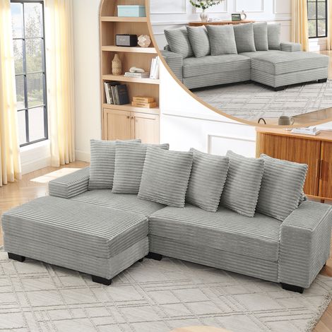 Canapé d'angle en L 4 places – 256,5 x 133,5 x 89 cm, velours côtelé classique, pieds en plastique renforcé, design modulable avec 6 coussins inclus, idéal pour salon, appartement et bureau, couleur g (1/5)
