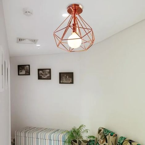 2x Plafonnier Industrielle Retro en Métal Suspension Luminaire Cage Diamant pour Salon Café Bar Rose (1/4)