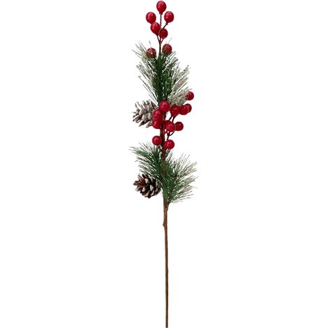 (50 cm Norwegischer Waldstil B mit Perlen) Künstliche Weihnachtskiefernadeln, einzelner Kiefernzapfen, rote Früchte, grüne Pflanze, Blumenarrangement, künstliche Kiefernnadeln (1/2)