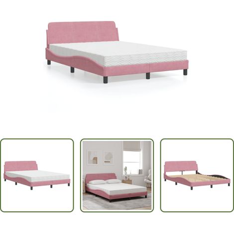 Matelas en mousse - Lit avec matelas Dover rose 140x190 cm velours (1/5)