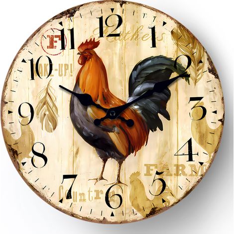 Horloge Murale Coq - 30 Cm - Mécanisme Quartz Silencieux - Style Rustique Vintage - Fonctionne Sur Pile AA - 1 Pièce (1/5)