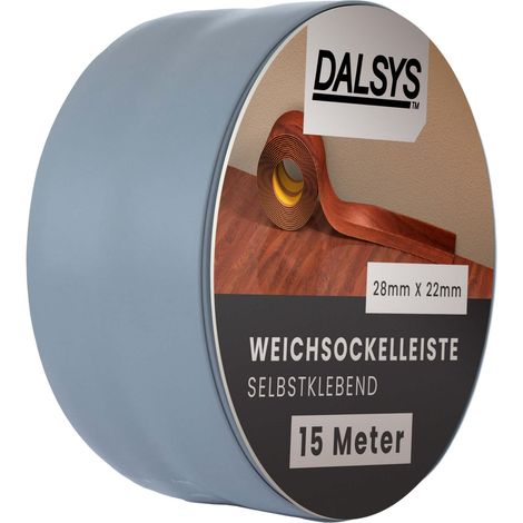 Dalsys Weichsockelleiste selbstklebend Klebeleiste, Abschlussleiste für Fugen in Wohnbereich, Küche, Bad, aus PVC Kunststoff -  Dunkelgrau 15m