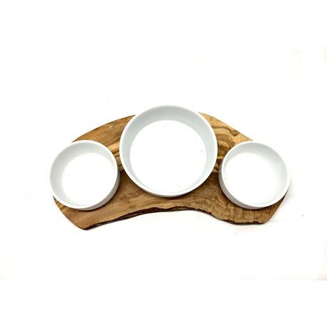 Station d'alimentation triple en bois d'olivier et porcelaine 2x 0,4 L et 1x 0,9 L - PANGIVO (1/5)