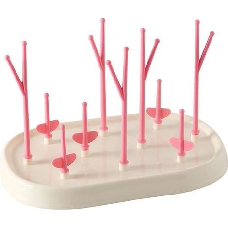 Séchoir Pour Bouteilles, Egoutte Biberon Arbre, Supports De Séchage De Bouteilles Sans BPA, Mignon Support De Séchage Biberon(Rose) (1/4)