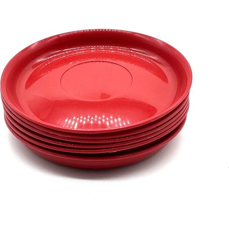 Lot de 6 assiettes de 14 cm - Couleur : rouge - Réutilisables - En plastique - Vaisselle de fête - Vaisselle pour enfant (1/2)
