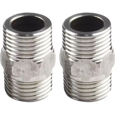 (2PCS-1/2") Raccord de rallonge de tuyau de douche en acier inoxydable pour tuyau extra long Adaptateur universel mâle-mâle 1/2" (1/5)