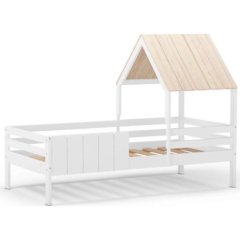 Cama juvenil modelo Nuria sin cajón acabado blanco/cera blanca, 151.8cm(alto) 114.1cm(ancho) 201.2cm(fondo) (1/3)