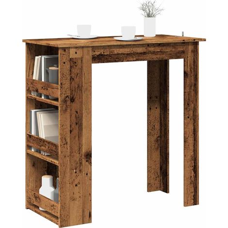 Table de bar et étagère de rangement vieux bois 102x50x103,5 (1/5)