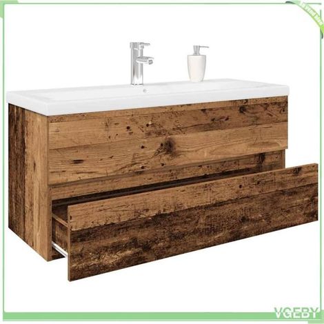 Meuble lavabo avec vasque et robinet intégrés - FAF7291712446412 - Vieux bois - 100x38,5x45 cm - Vasque céramique (1/5)