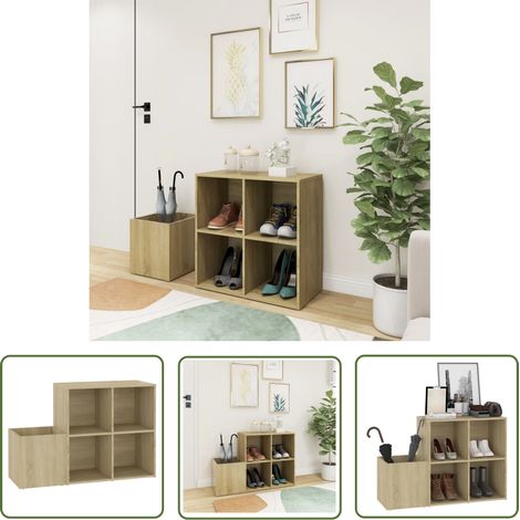 The Living Store Flur-Schuhschrank Sonoma Eiche 105x35,5x70 cm Holzwerkstoff - Flur-Schuhschrank - Schuhschrank - Holzwerkstoffmöbel - Schuhorganisation - Garderobe (1/5)