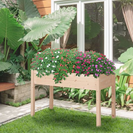 Huerto elevado Outsunny, 122 cm de largo x 56 cm de ancho x 76 cm de alto, incluye insertos de riego y fieltro de drenaje, madera maciza de abeto.
