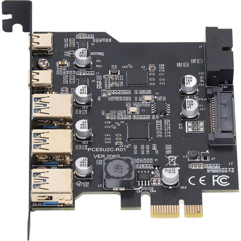 Carte PCIe vers USB 3.2 Gen 1 5 Gbit/s, 3 ports USB Type A, 2 ports USB Type C, carte d'extension PCI Express 5 ports pour Windows et Linux (1/5)