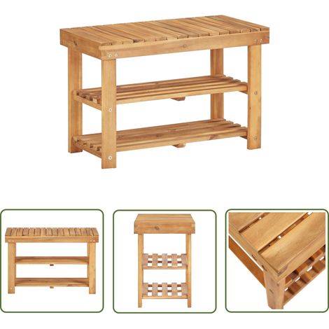 The Living Store Range-chaussures 70x32x46 cm Bois d'acacia massif - Etagere À Chaussures - Rangement Chaussures - Meuble Chaussure - Organisateur Chaussures - Bois Acacia (1/5)