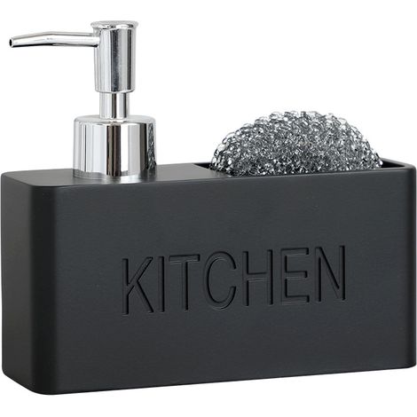Distributeur de savon avec porte-éponge, motif marbre noir, adapté aux étagères de cuisine, éviers, rangement et commande, décoration de cuisine, noir