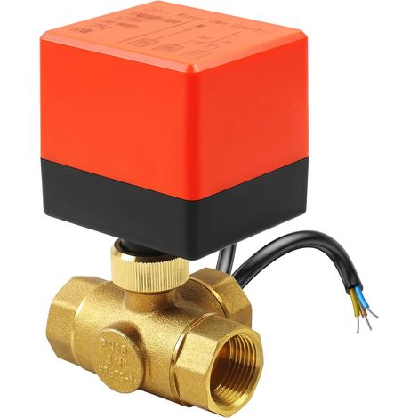 AC 220V DN25-3 Voies Vanne à bille moteur 3 voies en laiton Vanne sphérique électrique pour arrêt Commutation Contrôle de flux Robinet à boisseau sphérique Moteur Valve de zone Vanne sphérique (1/5)