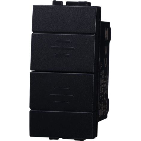 Modulo pulsante doppio, interblocco saliscendi, serie Space, nero, compatibile con serie BTicino Living - Ettroit LN1204
