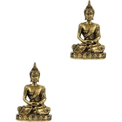 2pièces Sculpture De Bouddha Assis Bronze Art Décoratif pour Intérieur Et Bureau Statue Élégante Et Réaliste pour Embellissement De Table Et Unique (1/5)