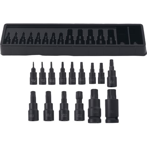 15pc CrMo Impact Star Socket Set 1/4" 3/8" 1/2" Drive T6-T70 Black Case (1/5)
