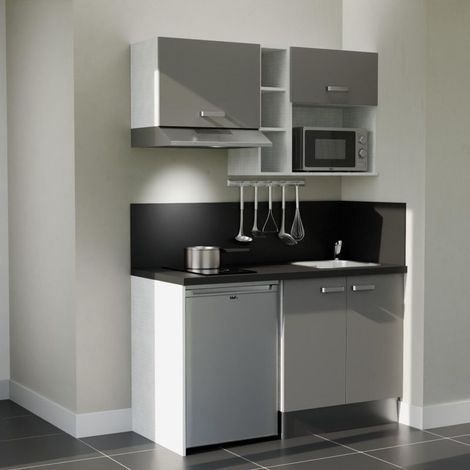 Kitchenette K13L-PT avec électroménager - 140 cm - plan stratifié, évier inox